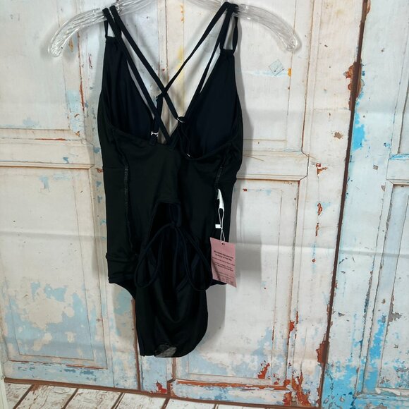 All Sure Women's size M Black Halter Ruched waist One piece swimsuit NWT - Picture 12 of 16
